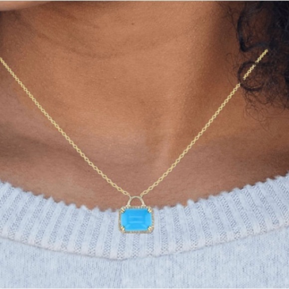 Dainty 10k Gold and Natural Turquoise Necklace with Diamonds - Picture 1 of 9
